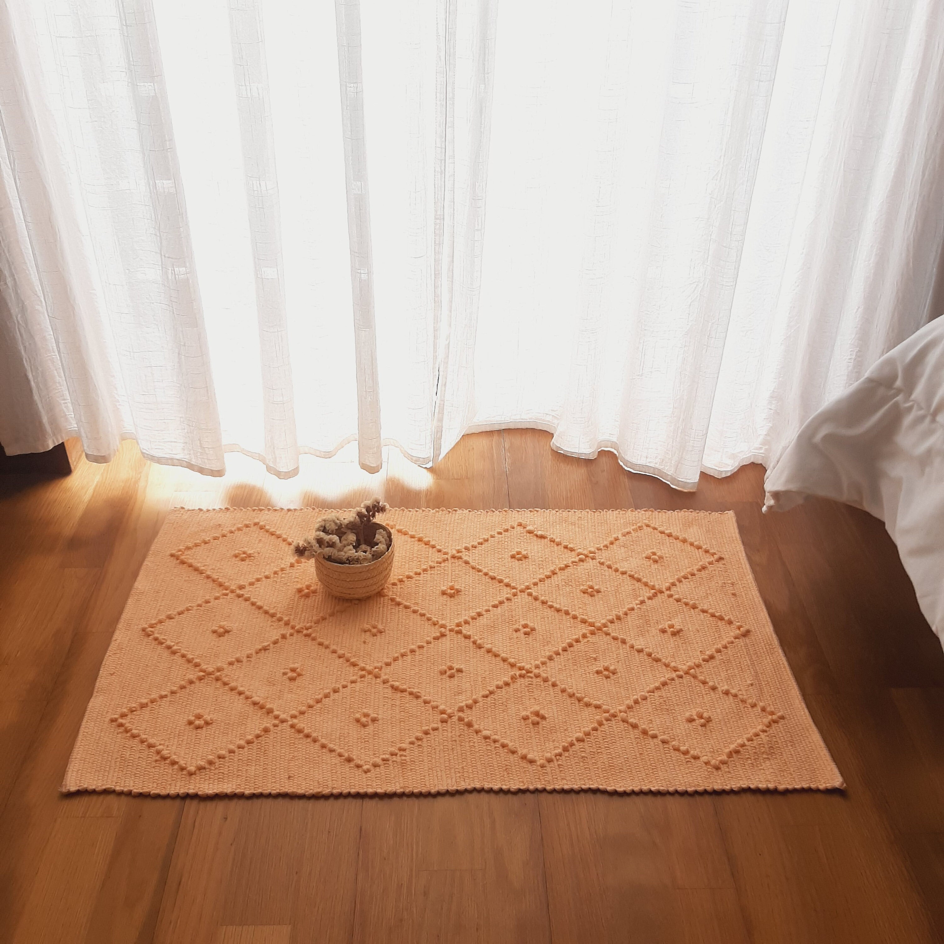 Small Orange Rug / Bath Mat / Cotton Rug / Vintage Rug / Entry Rug / Hand Knotted Rug / Front Door Rug / Bath Rug / Shower Mat / Cute Rug