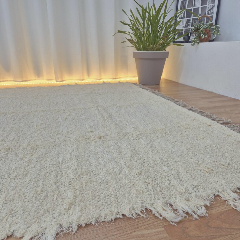 Extra Large Cream Rug With Tassels 200x300cm / Recycled Cotton Rug / Soft Rug / Handwoven Area Rug / Rugs for Living Room / Robust Rug image 9