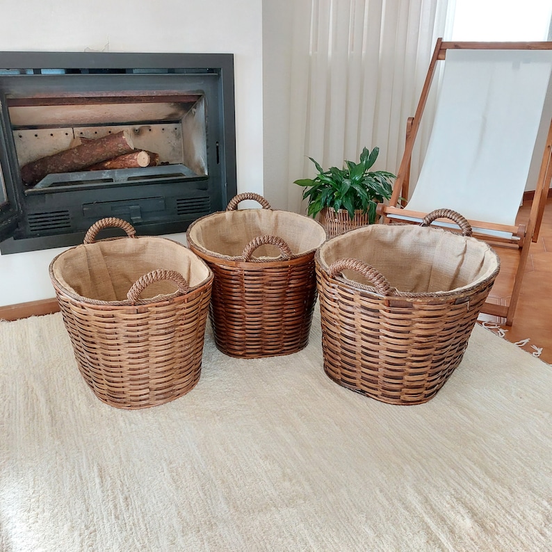 Large Wicker Basket / Firewood Basket / Farmhouse Basket / Etsy