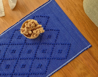 Mini Royal Blue Rug 1x2ft / Woven Rug / Geometric Cotton Rug / Entry Rug / Bathroom Rug / Toilet Rug / Shower Mat / Cotton Rag Rug