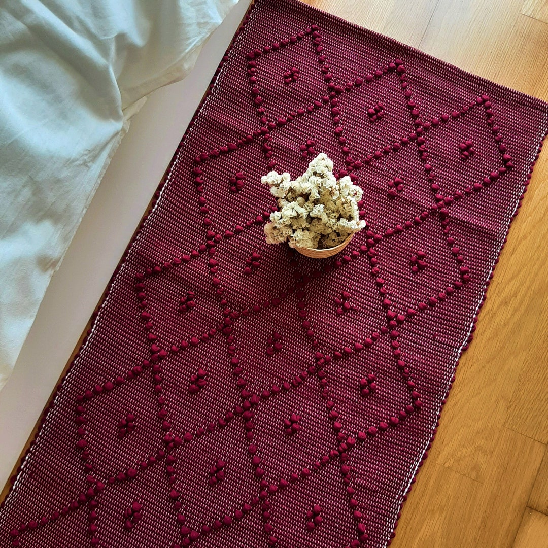 Small Red Wine Rug / Handwoven Rug / Geometric Rug / Bath Mat / Bedside
