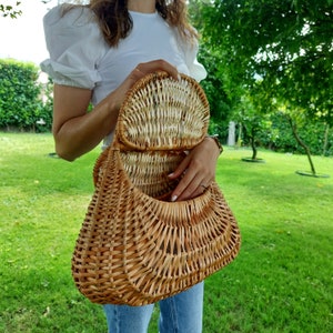 Large Wicker Basket Bag With Two Lids / Market Basket / Vintage Basket Bag / Summer Bag / Basket Purse / Bohemian Bag / Wicker Handbag zdjęcie 8