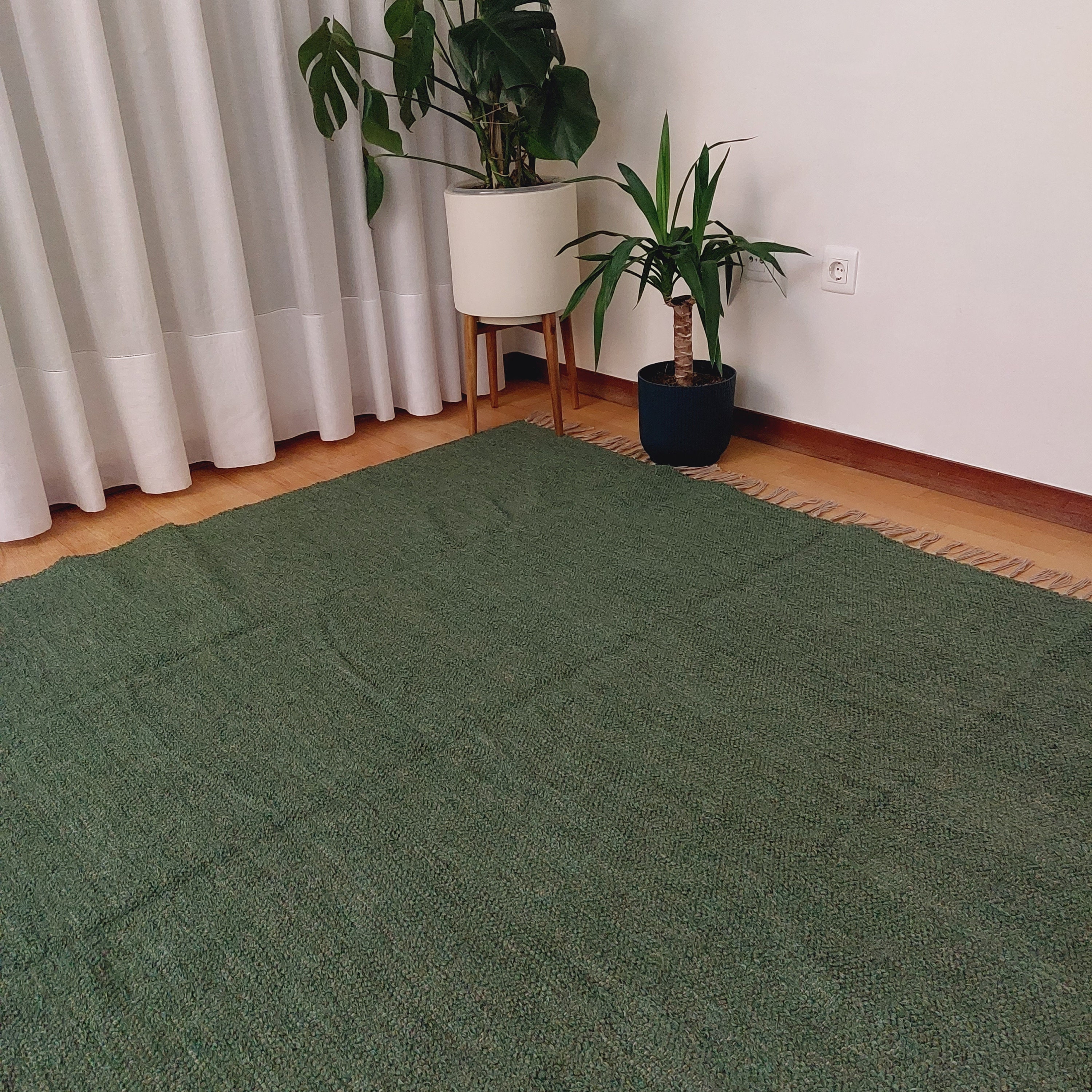 Extra Großer Pinien Grüner Teppich 300x200 / Handgeknüpfter Teppich / Handgeknüpfter Teppich / Wollteppich für Wohnzimmer / Vintage Teppich / Teppich für Schlafzimmer
