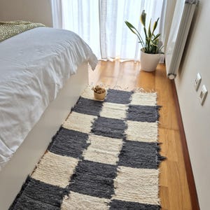 Medium Cream Grey Rug Checkered 70x140cm / Rug For Bedroom / Bathroom Rug / Comfort Rug / Cotton Rug / Room Rug / Floor Mat / Entryway Rug