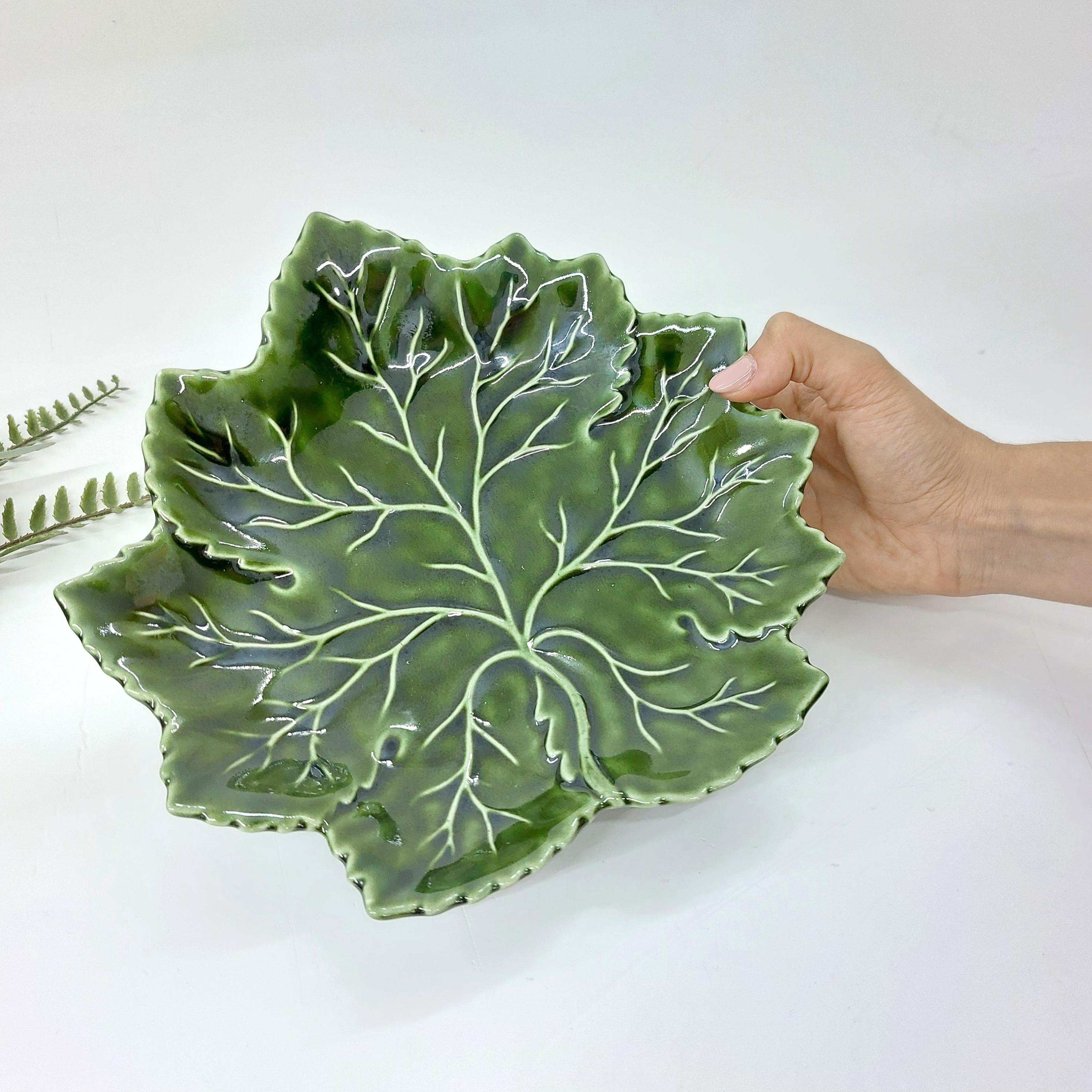 Piatto A Forma Di Foglia Verde In Melamina, 37,6 Cm, Lavabile In Lavastoviglie, Resistente Alle Rotture