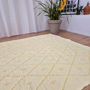Large Soft Pastel Yellow Rug / Knotted Rug / Cotton Rug / Living Room ...
