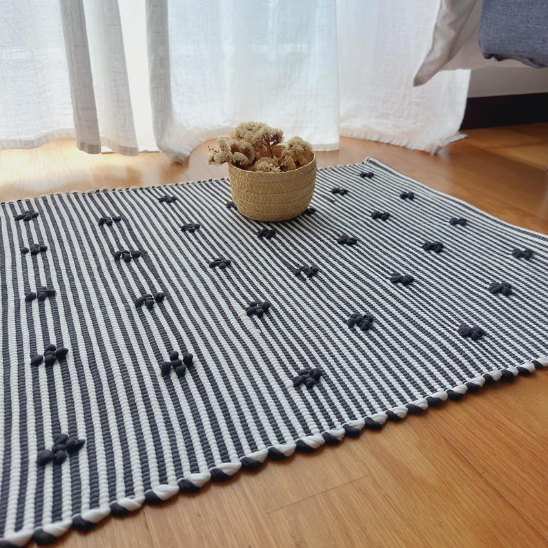 Small Black and White Rug / Rugs for Bedroom / Bath Rug / Bedside Rug