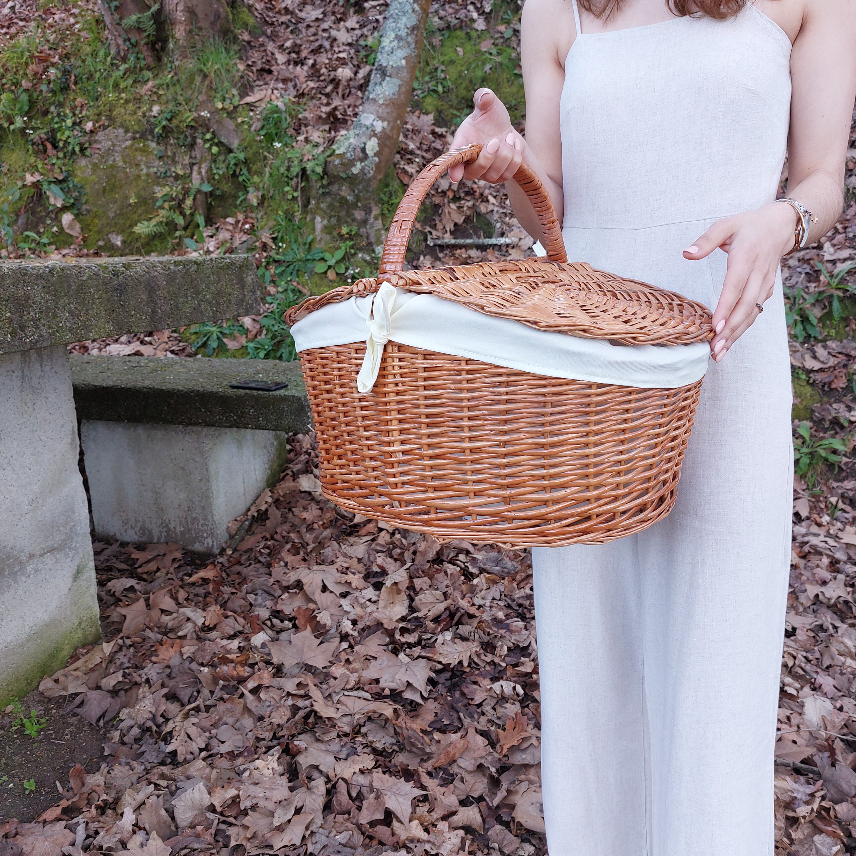 Vintage Picnic Basket / Wicker Picnic Basket / Picnic Basket With