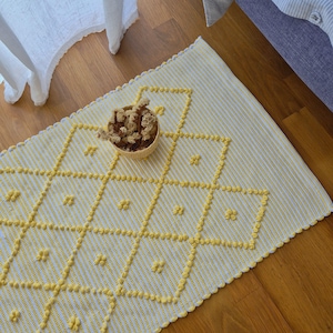 Small Yellow and White Striped Rug / Handwoven Rug / Laundry Rug / Bathroom Rug / Recycled Rug / Rustic Rug / Farmhouse Rug / Cotton Rug