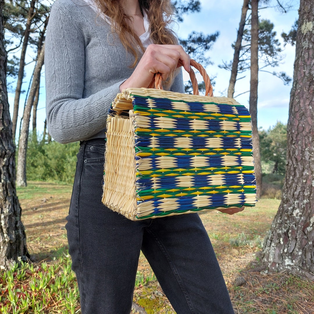 Summer Bag Colorful Bag Reed Straw Bag Market Bag Portuguese Basket Straw Bag Straw Purse Vintage Bag Market Basket Bag Etsy