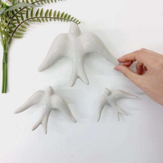 Glazed Light Grey Swallows / Bird Ornament / Ceramic Bird / Ceramic Wall Art / Gift For Mom / Best Friend Gift / Bird Lovers / Wall Decor