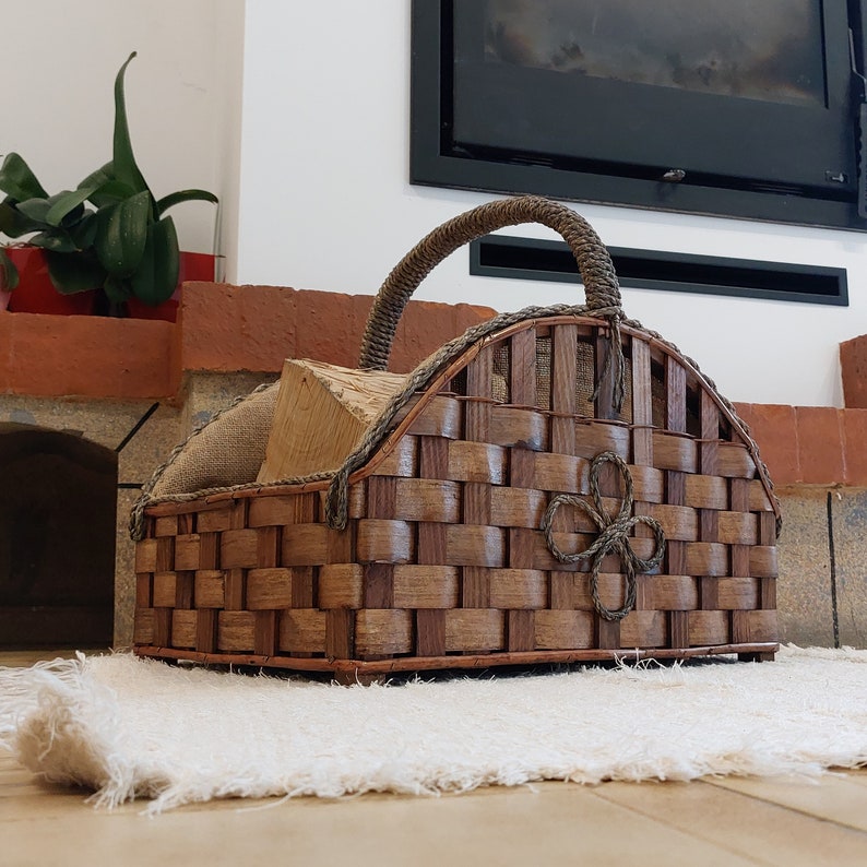 Firewood Basket With Handle / Fireplace Basket / Rustic Basket Etsy
