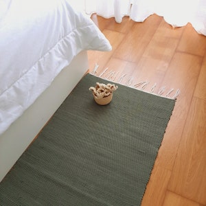 Long Olive Green Rug / Kitchen Rug / Floor Mat / Runner Rug / Area Rug / Hand Woven Rug / Bedroom Rug / Bath Rug / Entryway Rug / Rag Rug