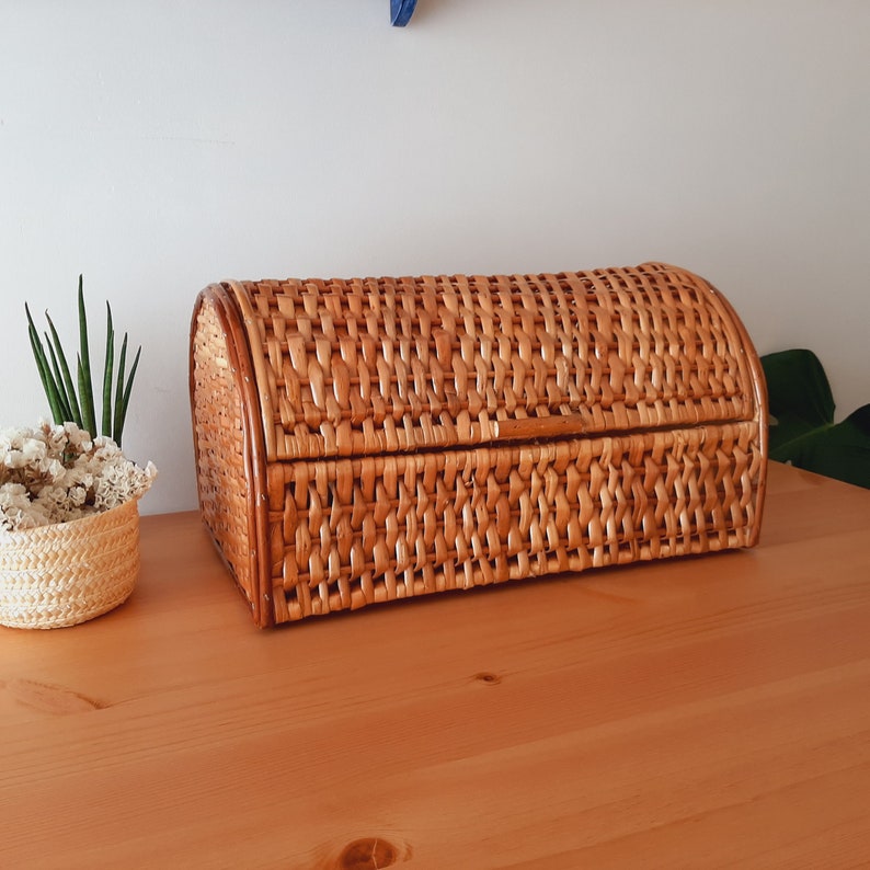 Wicker Bread Box / Storage Box / Farmhouse Basket / Kitchen Decor / Handmade Basket / Vintage Basket / Basket Gift / Rustic Home Decor image 5