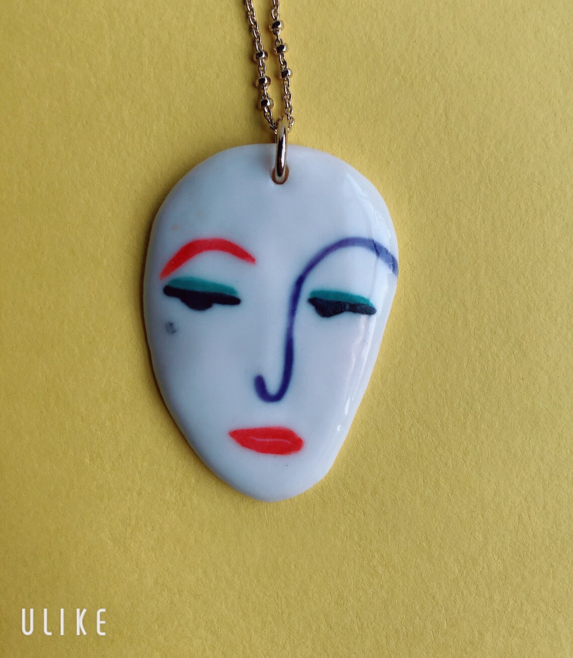 Colourful face pendant necklace in gold tone Etsy