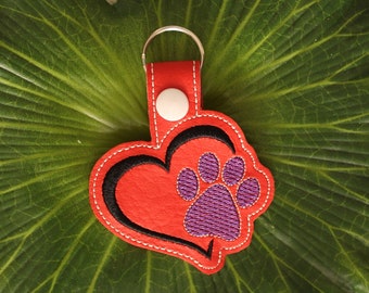 Hart w / Paw Snap Tab Machine Borduurwerk ITH *** DIGITALE DOWNLOAD ***