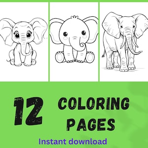 12 Cute Elephant Coloring Pages for Kids & Adults - Printable PDF | Instant Download