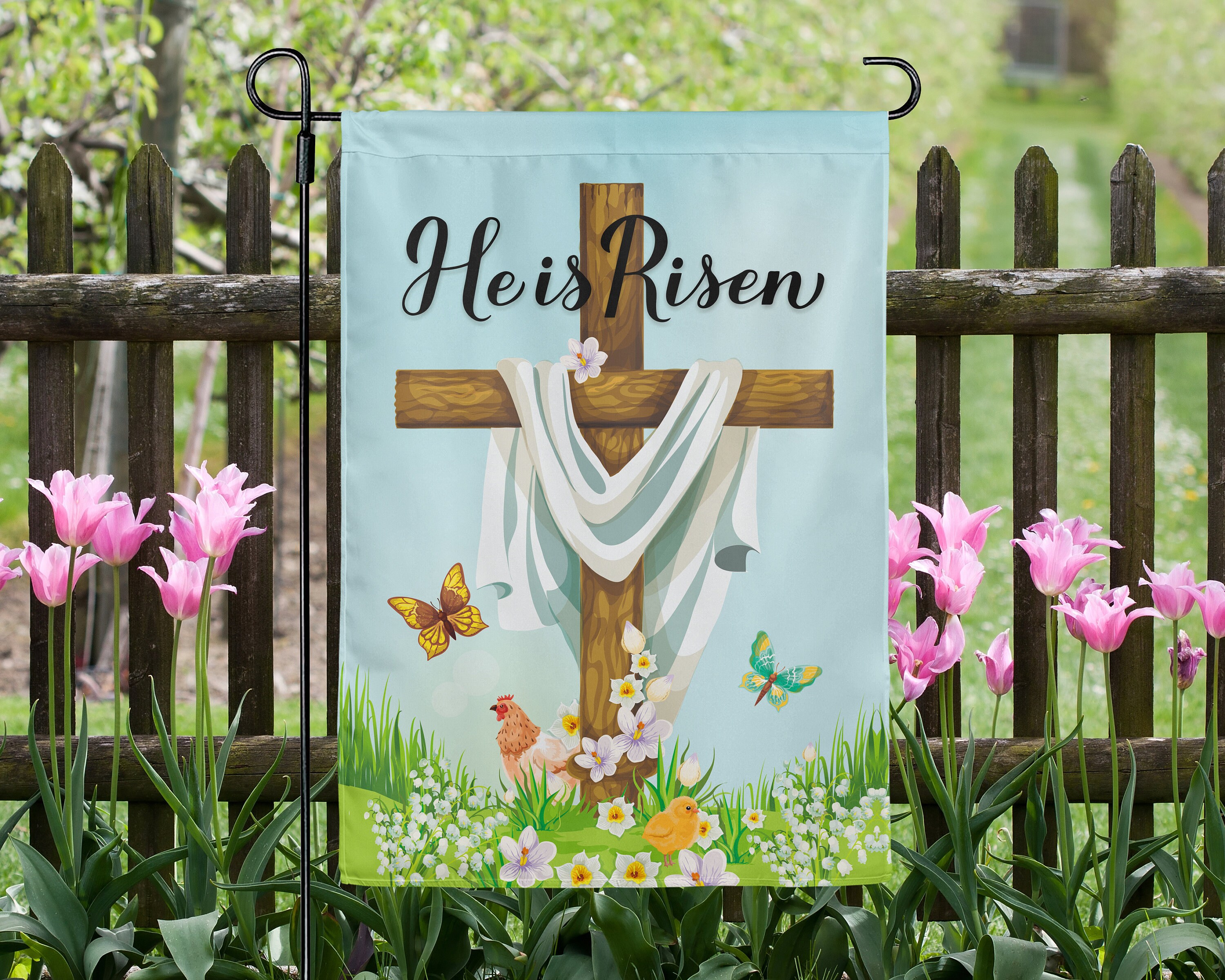 He Is Risen Easter Garden House Double Sided Flag Home Yard Etsy