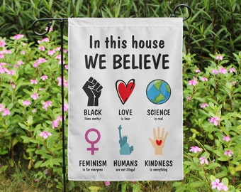USA In This House We Believe Black Lives Matter Garden House Double Sided Flag Yard Lawn Patio Outdoor Polyester Banner UV-Resist Waterproof