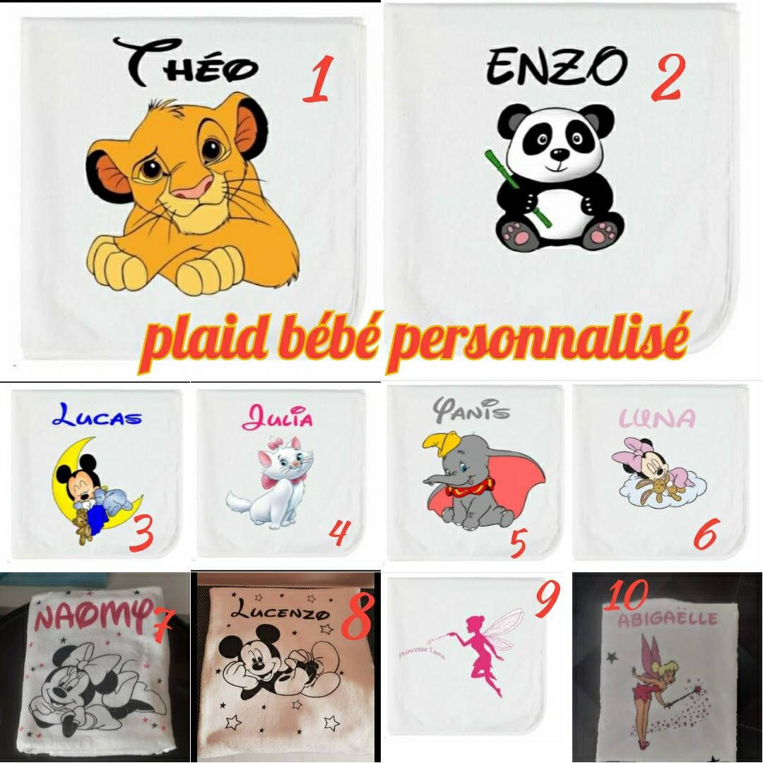 Plaids Bébé Personnalisé, Simba , Minnie, Mickey...