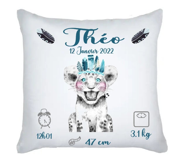 Coussin Naissance Savane Tigre Personnalisé