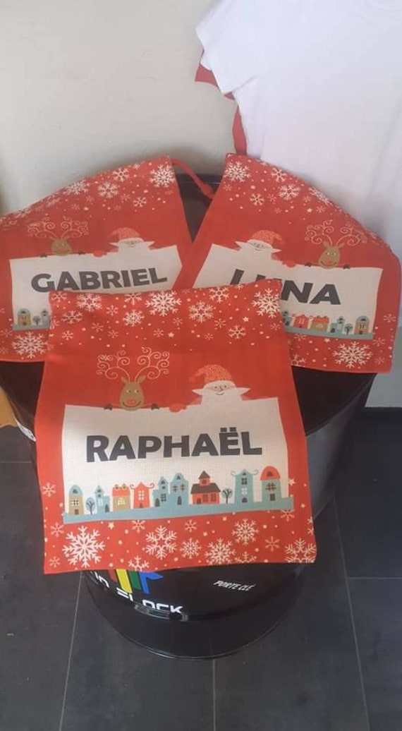 Sac de Noël Personnalisable en Toile Chanvre Rouge 30 X 40