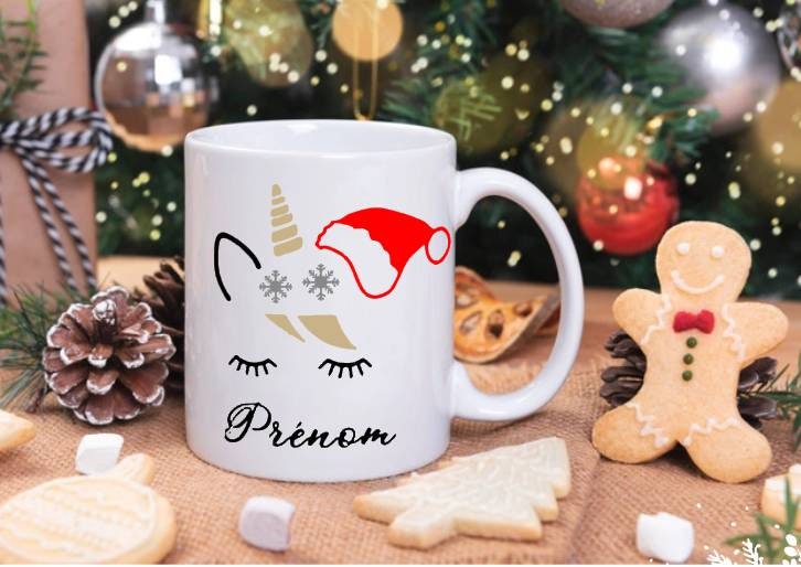 Mug Licorne Noël Personnalisé