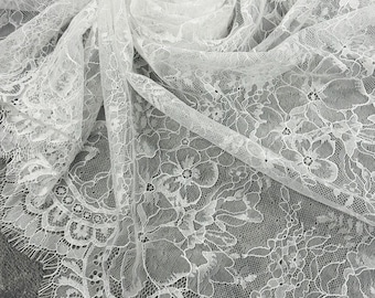 Lace fabric with both side scallop, white Bridal lace for wedding, High Quality Beautiful lace