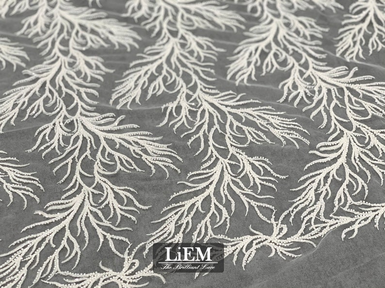 High-end Embroidery lace, Ivory sequins embroidery lace for wedding and Evening dress, Bridal lace fabric, By the Half Yard image 5