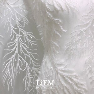 High-end Embroidery lace, Ivory sequins embroidery lace for wedding and Evening dress, Bridal lace fabric, By the Half Yard image 7