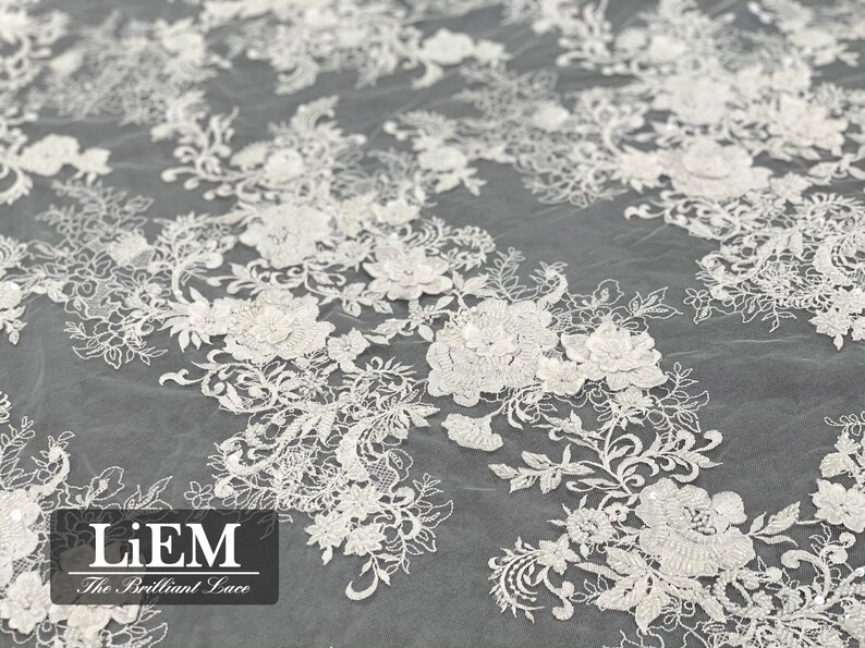 High Quality Hand beaded wedding fabric with Flowers, Heavy Accessories Embroidery lace , Bridal lace fabric, Couture shops Lace