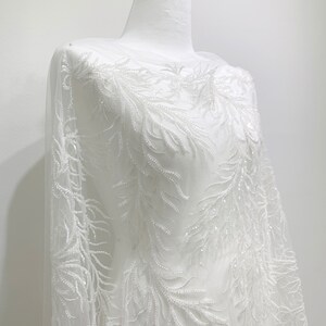 High-end Embroidery lace, Ivory sequins embroidery lace for wedding and Evening dress, Bridal lace fabric, By the Half Yard image 2