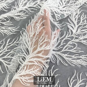 High-end Embroidery lace, Ivory sequins embroidery lace for wedding and Evening dress, Bridal lace fabric, By the Half Yard image 1