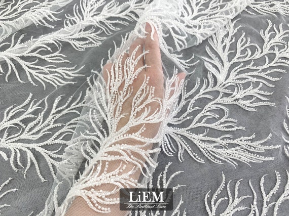 High-end Embroidery lace, Ivory sequins embroidery lace for wedding and  Evening dress, Bridal lace fabric, By the Half Yard