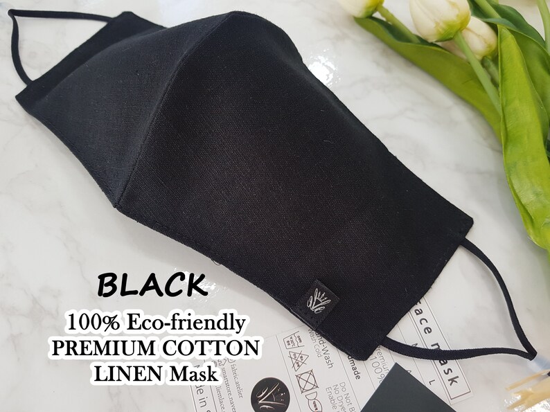 Black Linen Mask!!  100%  Eco-friendly Premium Cotton Face Mask with filter pocket 