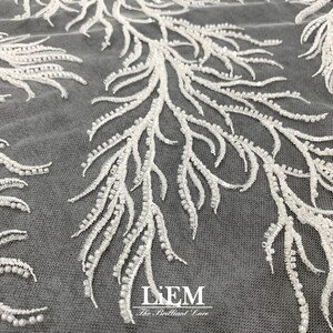 High-end Embroidery lace, Ivory sequins embroidery lace for wedding and Evening dress, Bridal lace fabric, By the Half Yard image 10