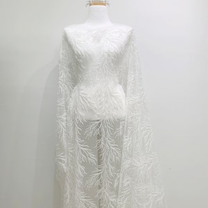 High-end Embroidery lace, Ivory sequins embroidery lace for wedding and Evening dress, Bridal lace fabric, By the Half Yard image 6