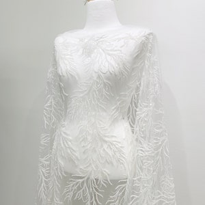 High-end Embroidery lace, Ivory sequins embroidery lace for wedding and Evening dress, Bridal lace fabric, By the Half Yard image 4