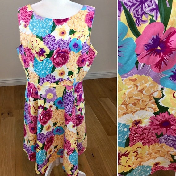 Vintage Floral A-Line Dress Size 2X