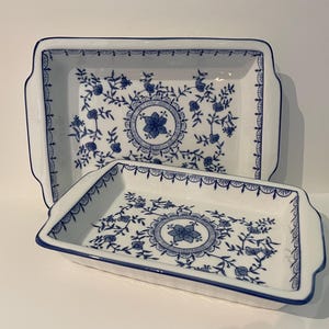 Vintage Royal China Blue Rectangular Casserole Dish • Blue and White Floral Porcelain Serving Tray • Chinoiserie Bakeware
