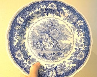 Plato llano vintage Spode Williamsburg Country Scenes "Country Haven" / 26,7 cm (10,5") Vajilla inglesa azul y blanca