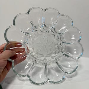 Vintage Princess House Fantasia Crystal Deviled Egg Plate • Clear Glass Egg Platter with Frosted Poinsettia Center • Retro Holiday Dish