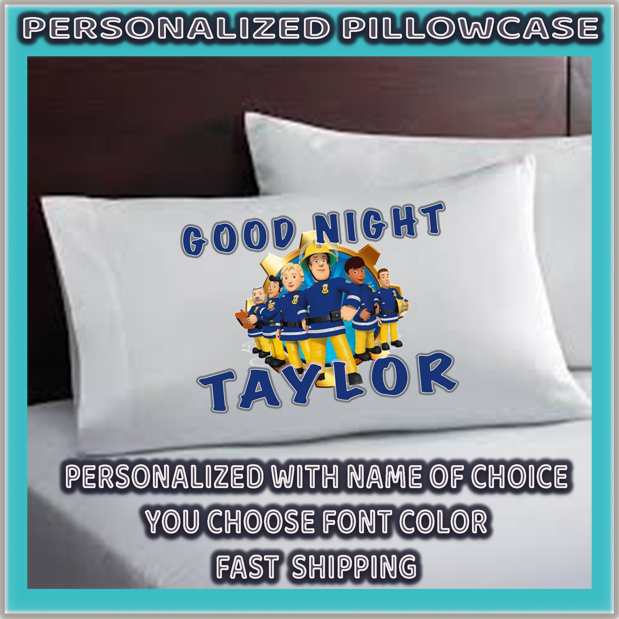 Fireman Sam Pillow case Personalized Pillowcase Custom Gift Etsy