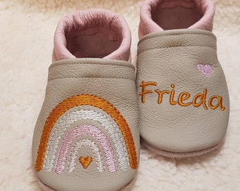 Leather slippers crawling shoes baby shoes slippers with name rainbow