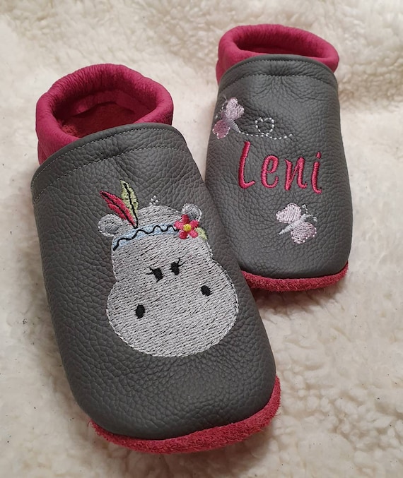 Zapatillas de cuero zapatillas zapatos de gatear hipopótamo bordado con  nombre