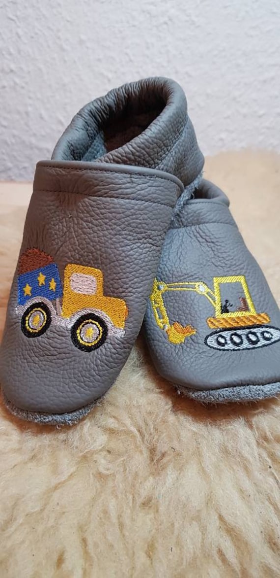 Leather slippers, crawling shoes, baby shoes, slippers, excavator, dump  truck