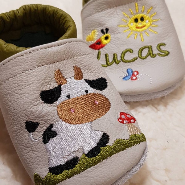 Leather slippers crawling shoes baby shoes slippers cow meadow