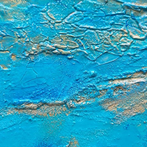Gold structure, gold blue abstract shops painting, structural paste, large wall art, mixed media, structural
