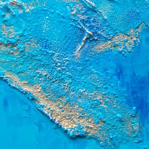 Gold structure, gold blue abstract shops painting, structural paste, large wall art, mixed media, structural