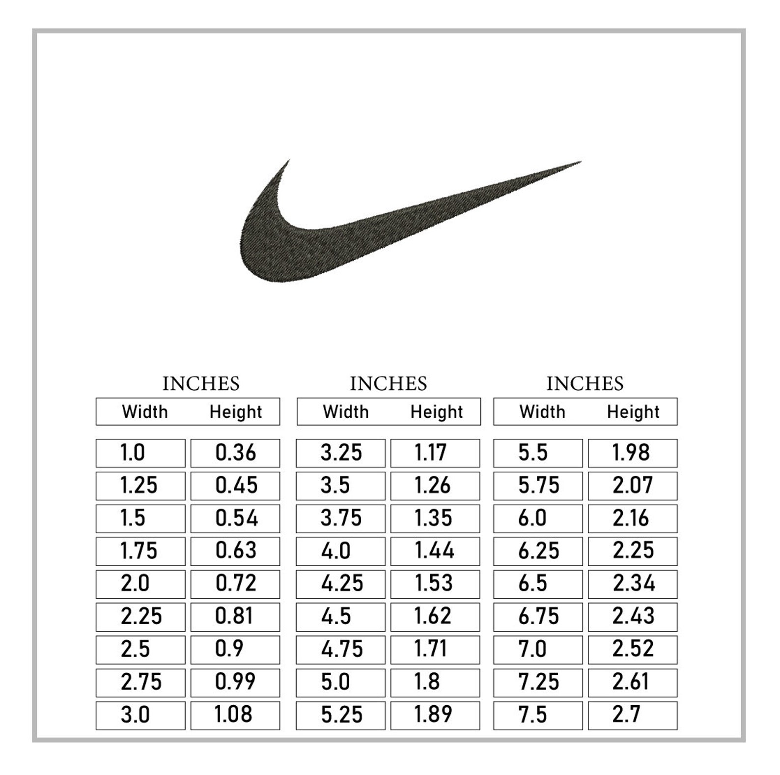 29 Sizes Mini Swoosh Nike Logo Embroidery Design Stitch Filled Etsy